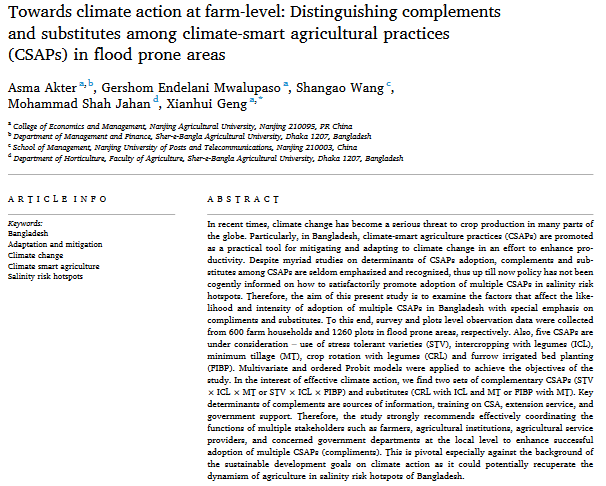 Verso un'azione per il clima a livello di azienda agricola: distinzione tra complementari e sostituti tra pratiche agricole intelligenti per il clima (CSAP) nelle aree soggette a inondazioni-image