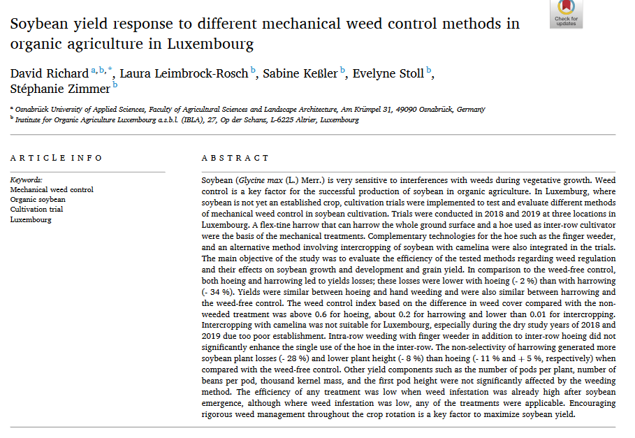 Respuesta del rendimiento de la soja a diferentes métodos mecánicos de control de malas hierbas en agricultura ecológica en Luxemburgo-image