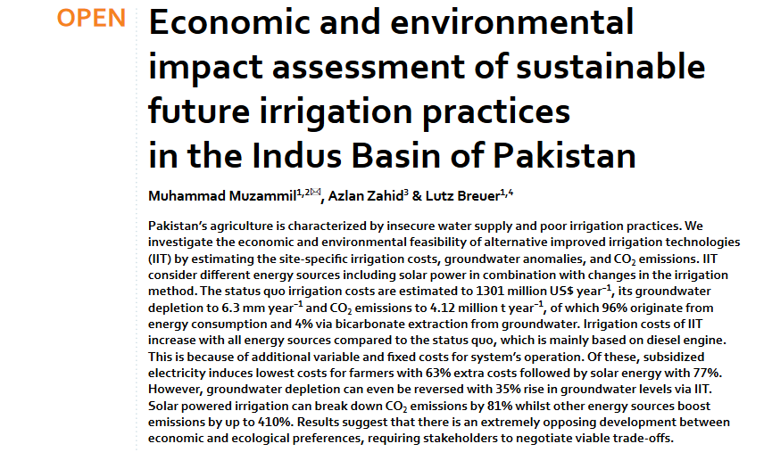 Economic and environmental impact assessment of sustainable future irrigation practices in the Indus Basin of Pakistan-image