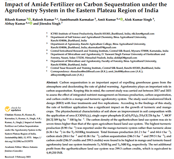 Impact of Amide Fertilizer on Carbon Sequestration under the Agroforestry System in the Eastern Plateau Region of India-image