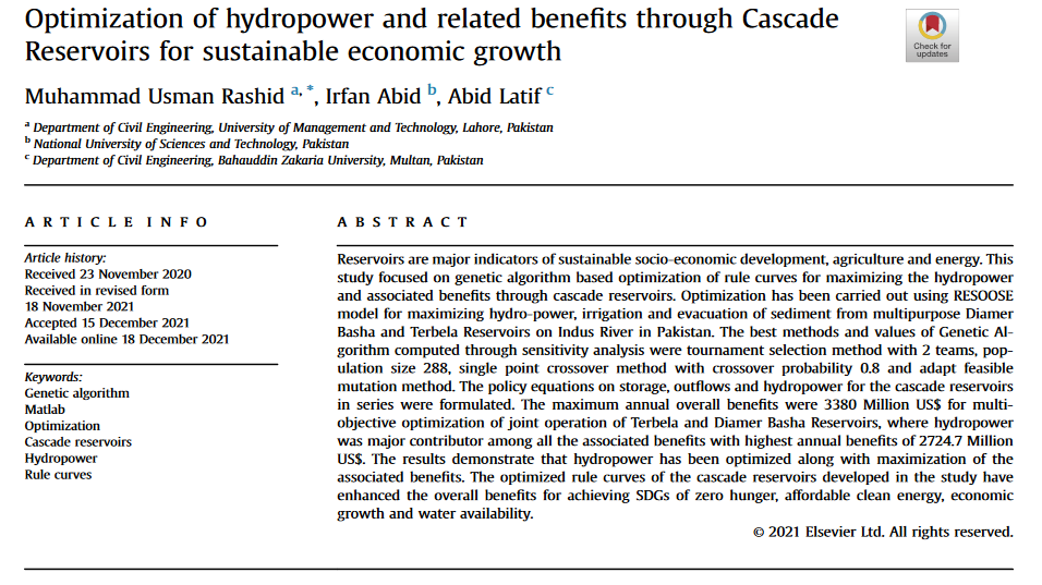 Optimization of hydropower and related benefits through Cascade Reservoirs for sustainable economic growth-image