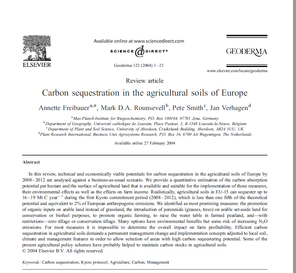 Carbon sequestration in the agricultural soils of Europe-image
