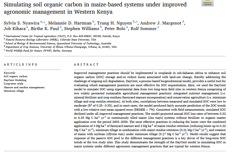 Simulating soil organic carbon in maize-based systems under improved agronomic management in Western Kenya-image