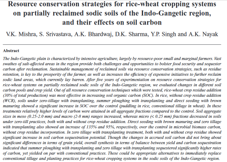 Ressourcebevaringsstrategier for dyrkningssystemer for ris-hvede på delvist genvundet sodisk jord i den indo-gangetiske region og deres virkninger på jordens kulstof-image
