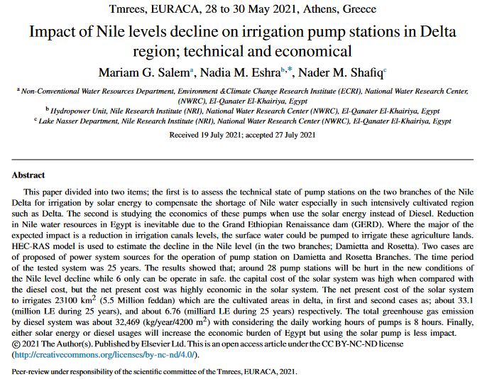Impact of Nile levels decline on irrigation pump stations in Delta region; technical and economical-image
