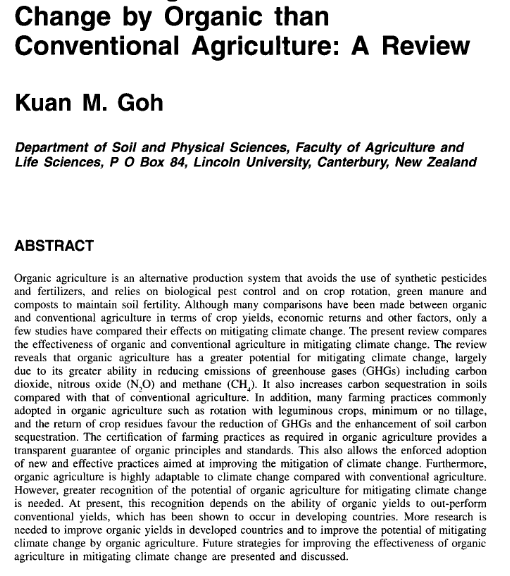 Greater mitigation of climate change by organic than conventional agriculture: A review-image