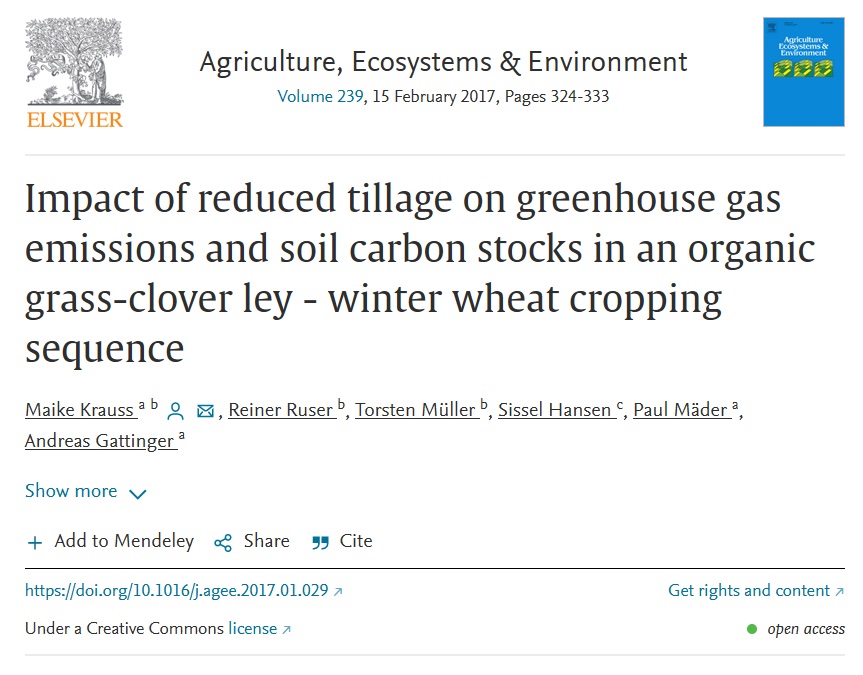 Impatto della riduzione della lavorazione del terreno sulle emissioni di gas a effetto serra e sugli stock di carbonio del suolo in un prato biologico a trifoglio erboso - sequenza di raccolta del frumento invernale-image