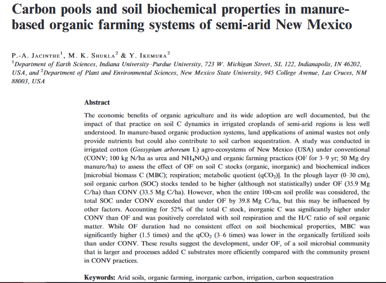 Carbon pools and soil biochemical properties in manure-based organic farming systems of semi-arid New Mexico-image