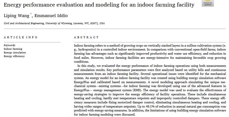 Energy performance evaluation and modeling for an indoor farming facility-image