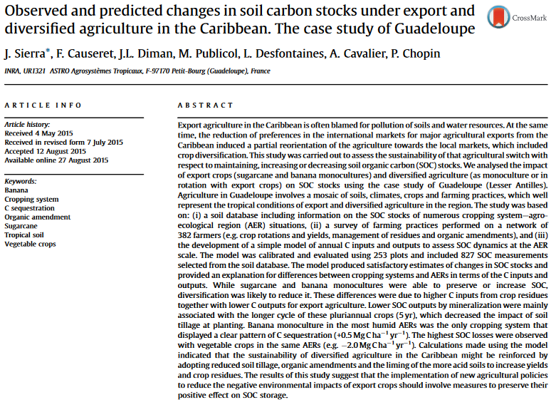 Observed and predicted changes in soil carbon stocks under export and diversified agriculture in the Caribbean. The case study of Guadeloupe-image