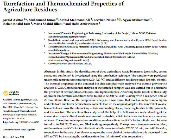 Torrefaction and thermochemical properties of agriculture residues-image