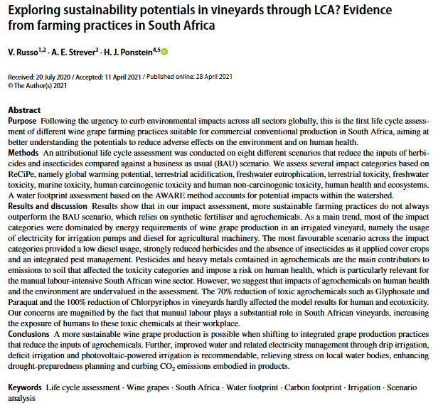 Exploring sustainability potentials in vineyards through LCA? Evidence from farming practices in South Africa-image
