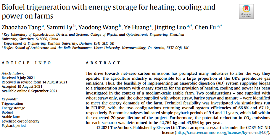 Biofuel trigeneration with energy storage for heating, cooling and power on farms-image