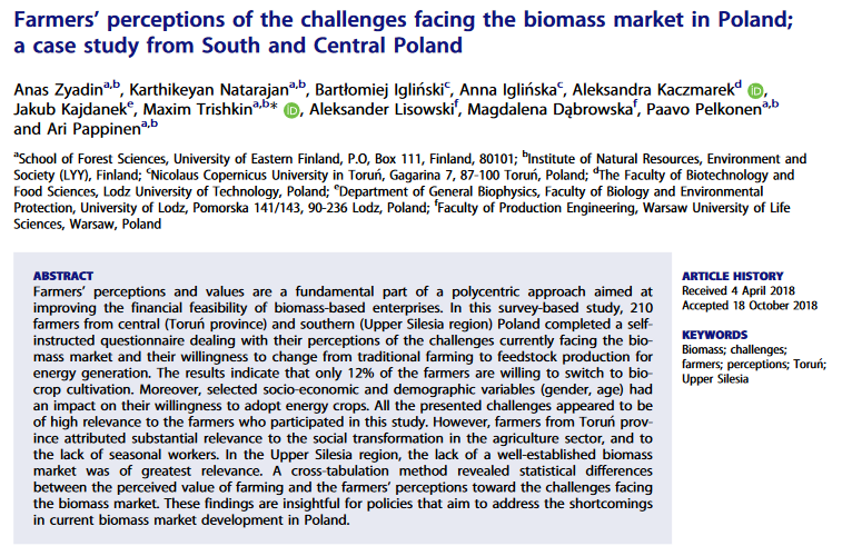 Farmers’ perceptions of the challenges facing the biomass market in Poland; a case study from South and Central Poland-image