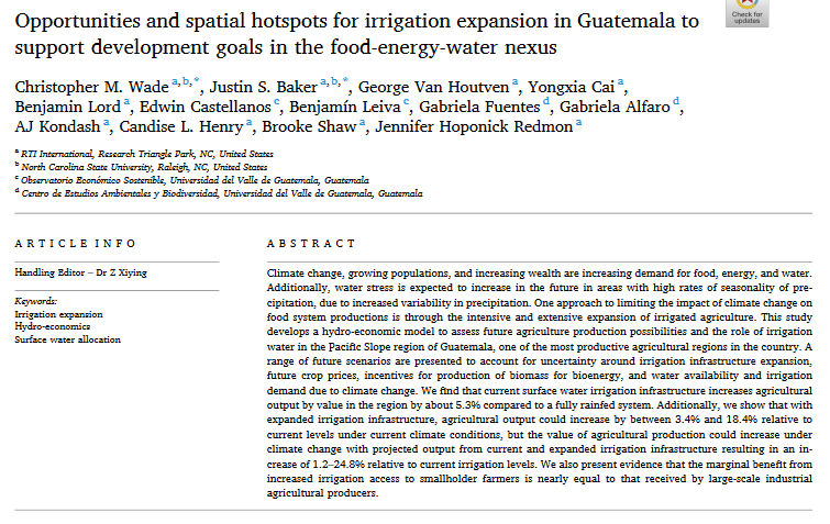 Opportunities and spatial hotspots for irrigation expansion in Guatemala to support development goals in the food-energy-water nexus-image