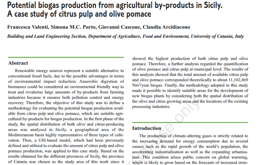 Potential biogas production from by-products of citrus industry in sicily-image