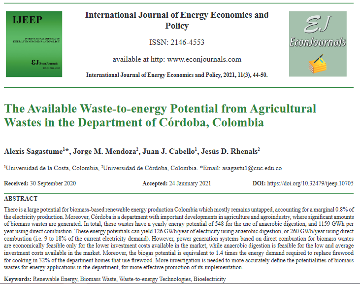 The available waste-to-energy potential from agricultural wastes in the department of Córdoba, Colombia-image