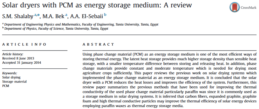 Solar dryers with PCM as energy storage medium: A review-image