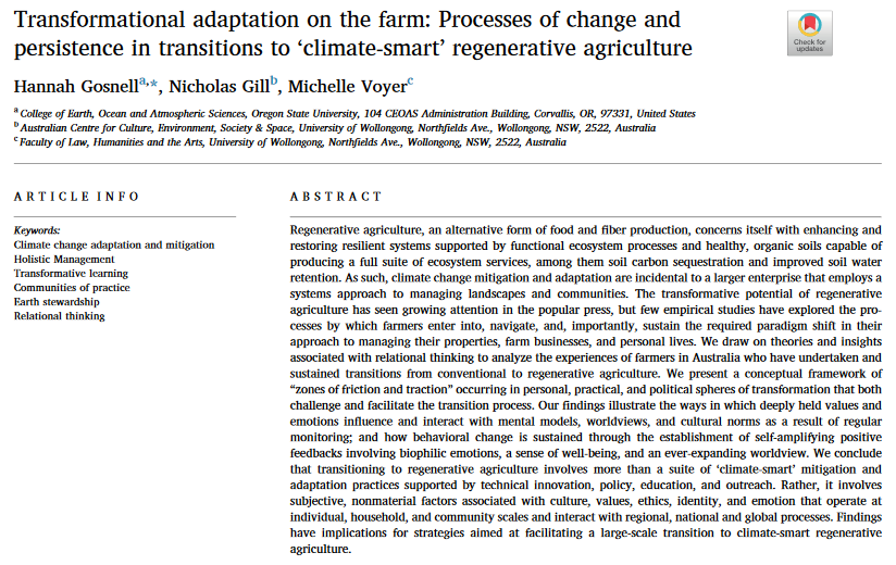 Transformational adaptation on the farm: Processes of change and persistence in transitions to ‘climate-smart’ regenerative agriculture-image