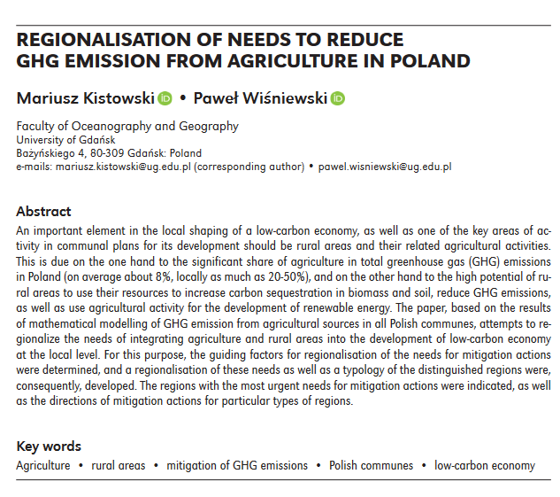 REGIONALISATION OF NEEDS TO REDUCE GHG EMISSION FROM AGRICULTURE IN POLAND-image