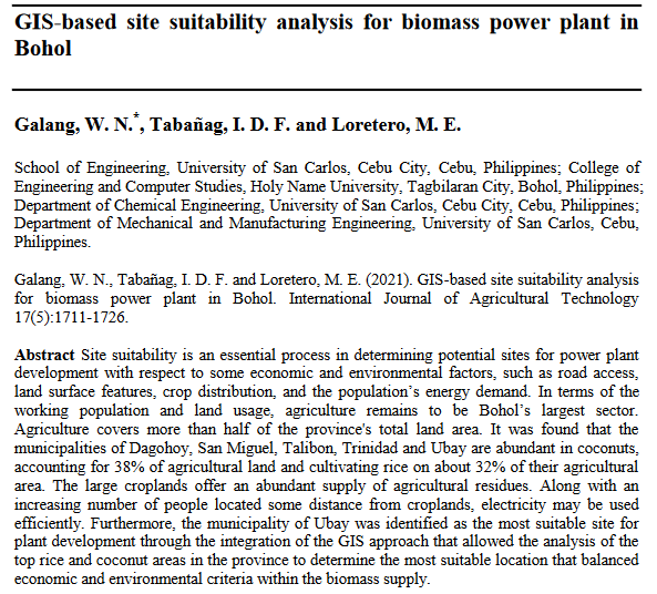GIS-based site suitability analysis for biomass power plant in Bohol-image