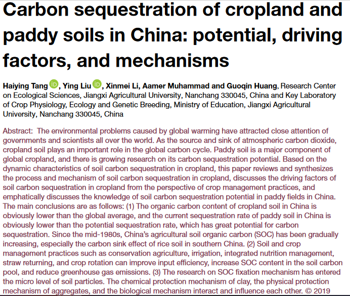 Carbon sequestration of cropland and paddy soils in China: potential, driving factors, and mechanisms-image