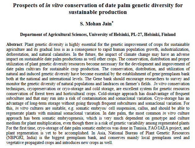 Prospettive di conservazione in vitro della diversità genetica della palma da datteri per una produzione sostenibile-image