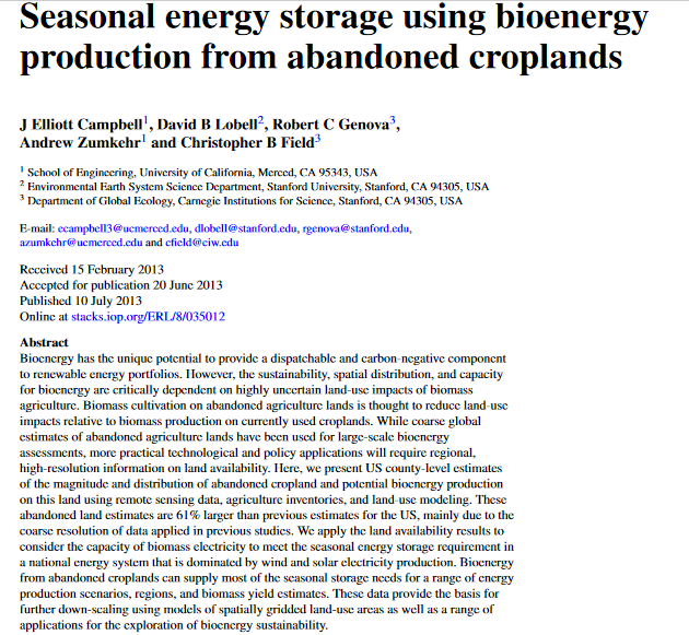 Seasonal energy storage using bioenergy production from abandoned croplands-image