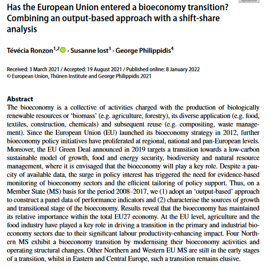 Has the European Union entered a bioeconomy transition? Combining an output-based approach with a shift-share analysis-image