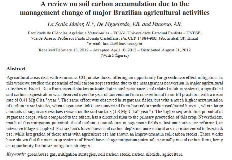 A review on soil carbon accumulation due to the management change of major Brazilian agricultural activities-image