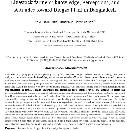 Livestock farmers’ knowledge, Perceptions, and Attitudes toward Biogas Plant in Bangladesh-image