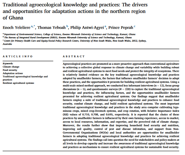 Conocimientos y prácticas agroecológicas tradicionales: Impulsores y oportunidades de las medidas de adaptación en la región septentrional de Ghana-image