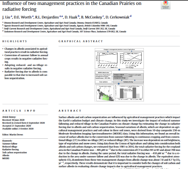 Influence of two management practices in the Canadian Prairies on radiative forcing-image