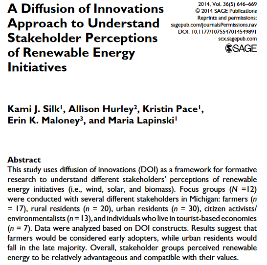 Podejście do dyfuzji innowacji w celu zrozumienia postrzegania inicjatyw w zakresie energii odnawialnej przez interesariuszy-image