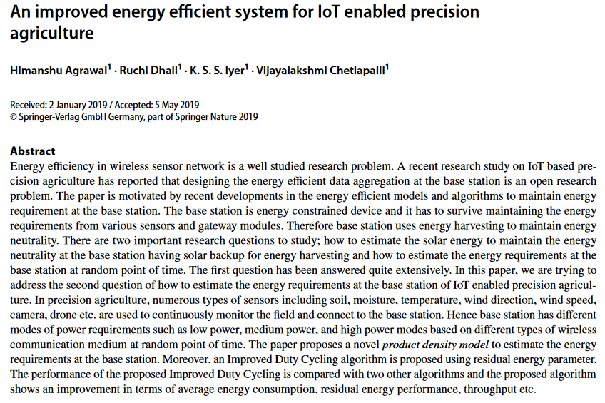 An improved energy efficient system for IoT enabled precision agriculture-image