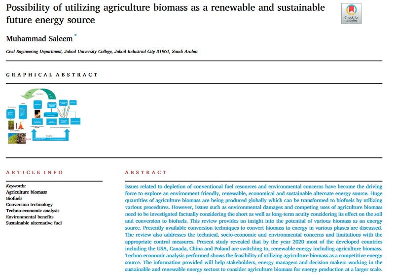 Possibility of utilizing agriculture biomass as a renewable and sustainable future energy source-image