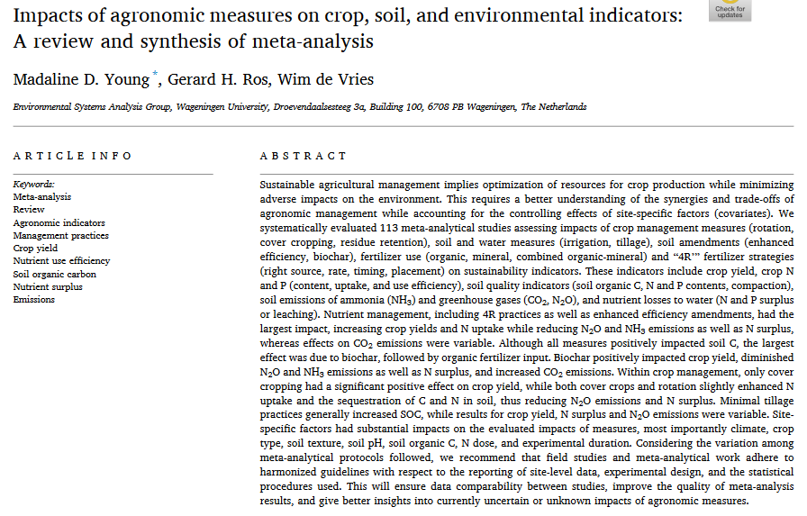 Impacts of agronomic measures on crop, soil, and environmental indicators: A review and synthesis of meta-analysis-image