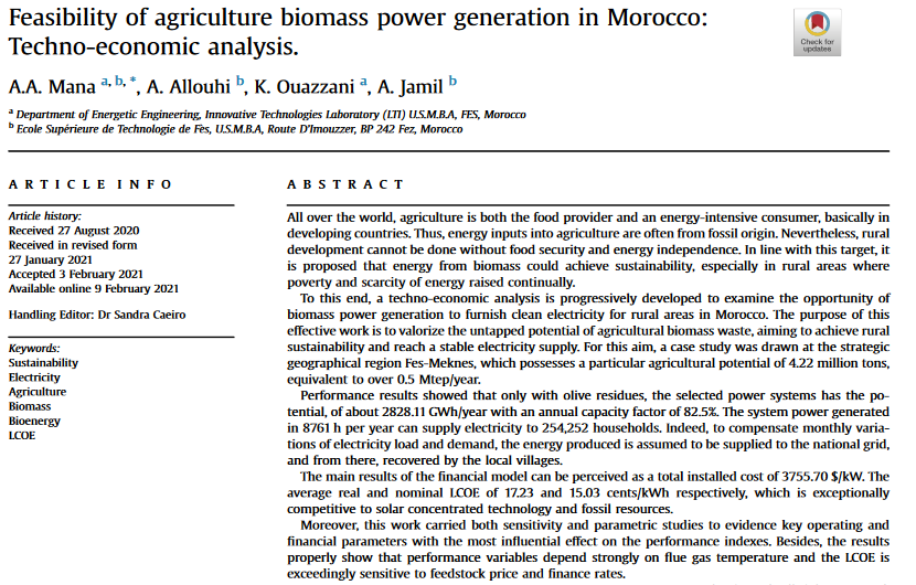 Feasibility of agriculture biomass power generation in Morocco: Techno-economic analysis.-image