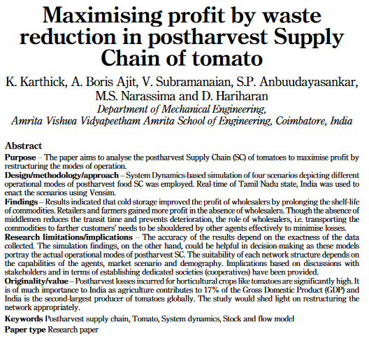 Maximising profit by waste reduction in postharvest Supply Chain of tomato-image
