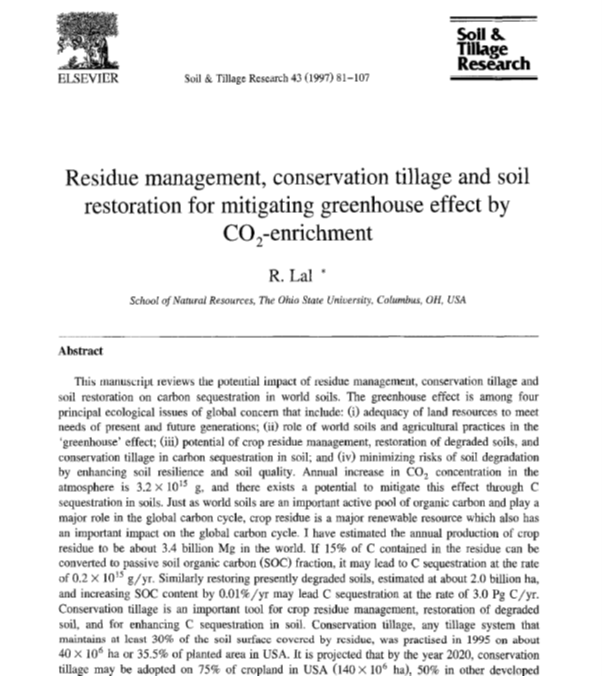 Residue management, conservation tillage and soil restoration for mitigating greenhouse effect by CO,-enrichment-image