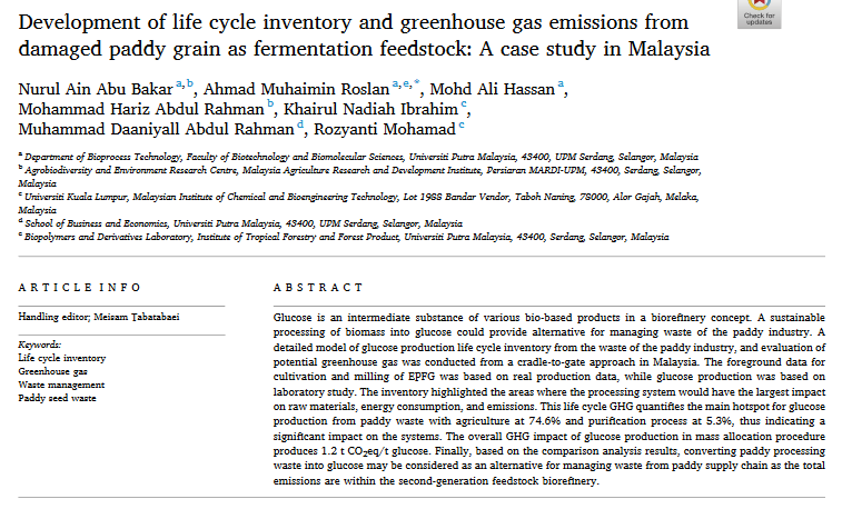 Development of life cycle inventory and greenhouse gas emissions from damaged paddy grain as fermentation feedstock: A case study in Malaysia-image