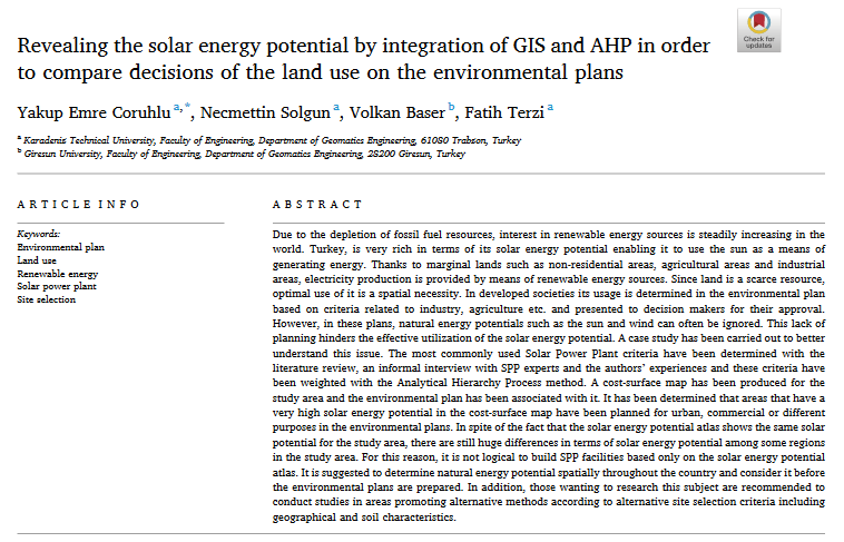Revealing the solar energy potential by integration of GIS and AHP in order to compare decisions of the land use on the environmental plans-image