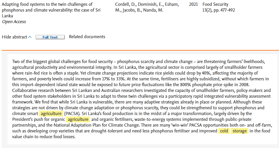 Adapting food systems to the twin challenges of phosphorus and climate vulnerability: the case of Sri Lanka-image