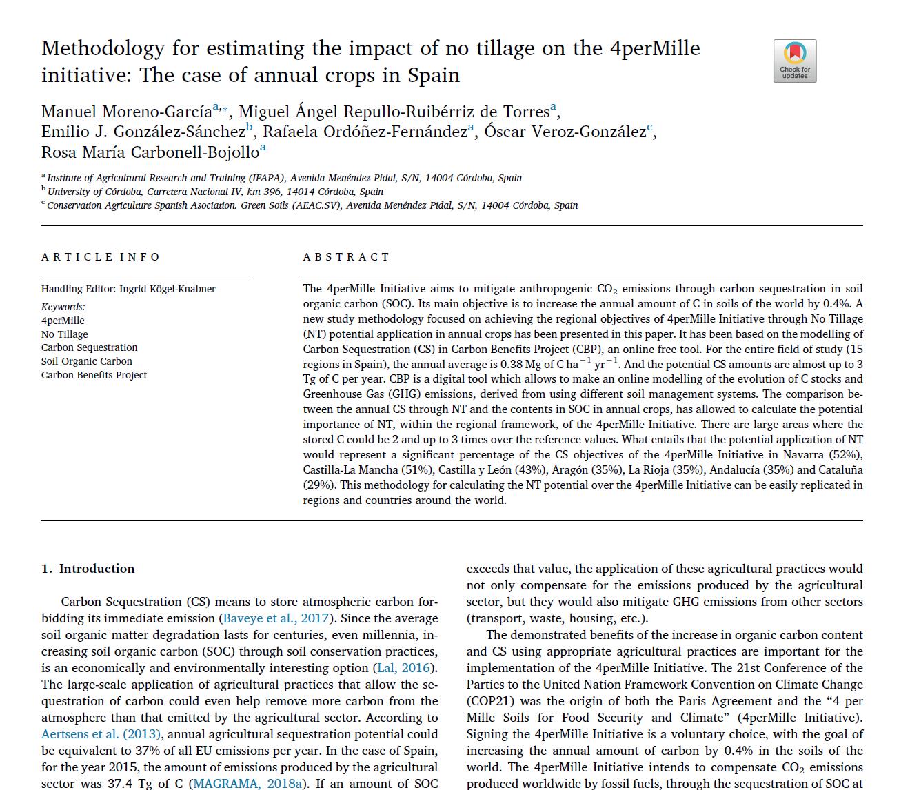 Methodology for estimating the impact of no tillage on the 4perMille initiative: The case of annual crops in Spain-image