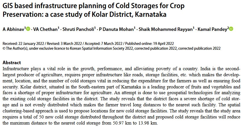 Pianificazione dell'infrastruttura basata su GIS di celle frigorifere per la conservazione delle colture: un caso di studio del distretto di Kolar, Karnataka-image