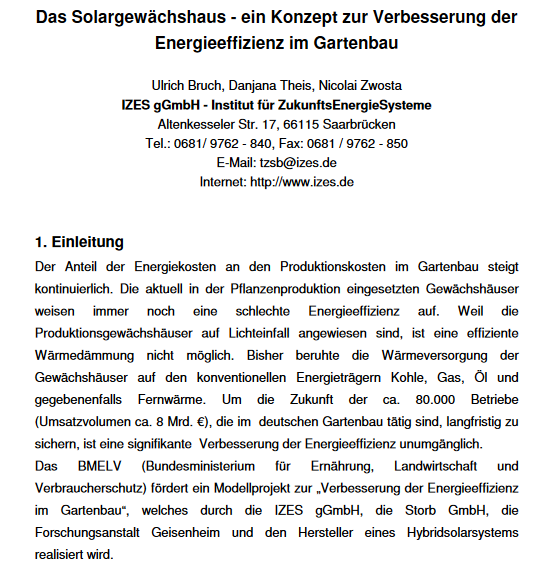 Das Solargewächshaus - ein Konzept zur Verbesserung der Energieeffizienz im Gartenbau-image