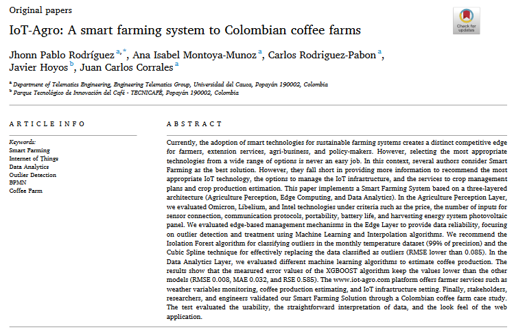 IoT-Agro: A smart farming system to Colombian coffee farms-image