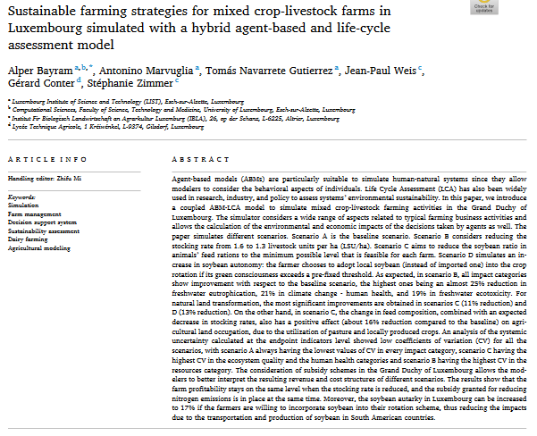 Strategie agricole sostenibili per allevamenti misti di colture e bestiame in Lussemburgo simulate con un modello di valutazione del ciclo di vita basato su agenti ibridi-image