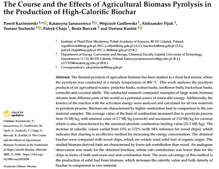 The Course and the Effects of Agricultural Biomass Pyrolysis in the Production of High‐Calorific Biochar-image