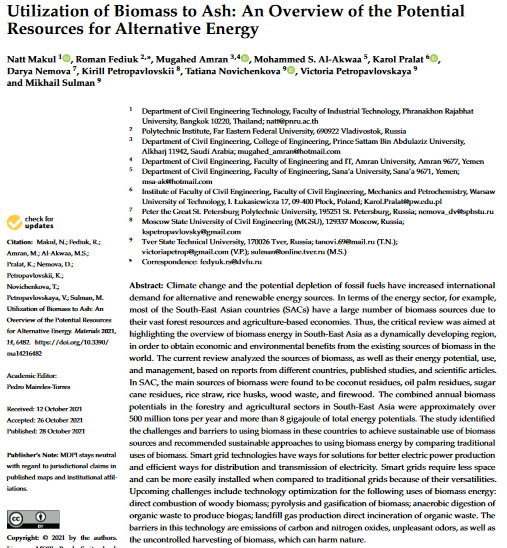Utilization of biomass to ash: An overview of the potential resources for alternative energy-image